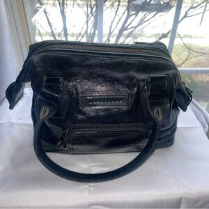 LONGCHAMP Doctor's Bag Boston Bag Patent Leather Black Red Lining 0711861